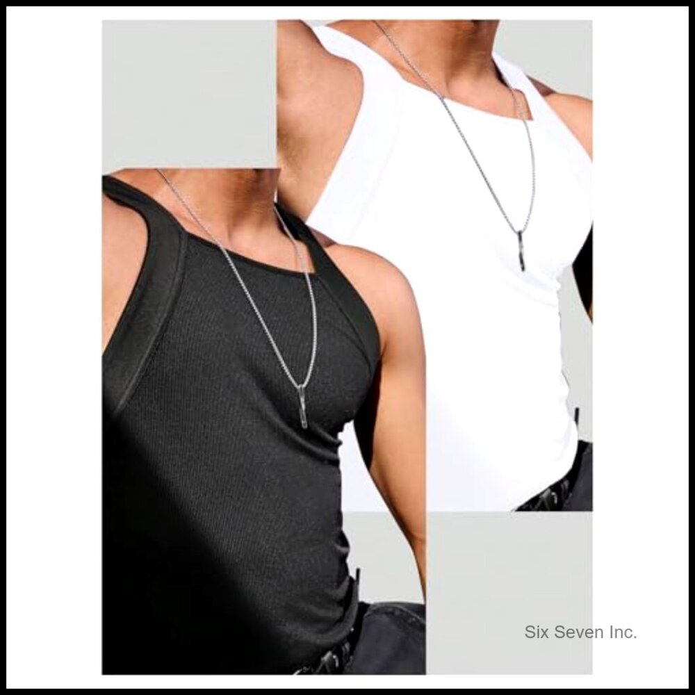 Men's Ribbed Tank Top Square Neck Basic Solid Sum… - image 5
